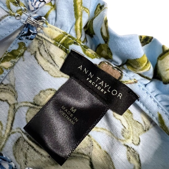 ANN TAYLOR FACTORY Blue Floral Ruffle Sleeveless Blouse - Picture 6 of 11